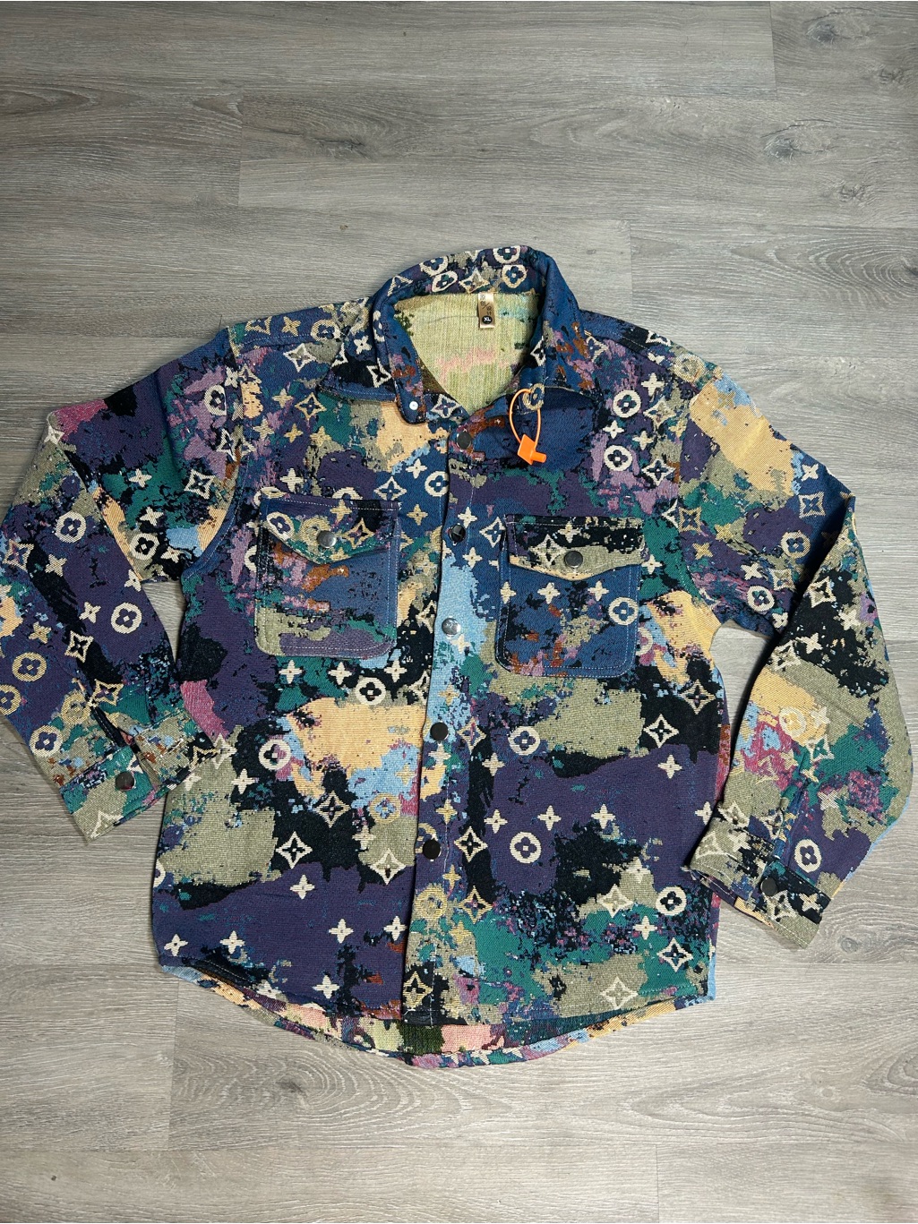 Multicolor Abstract LogoPrint ButtonUp Shirt